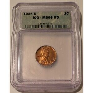 1935 D Lincoln Wheat Cent MS66 RED ICG